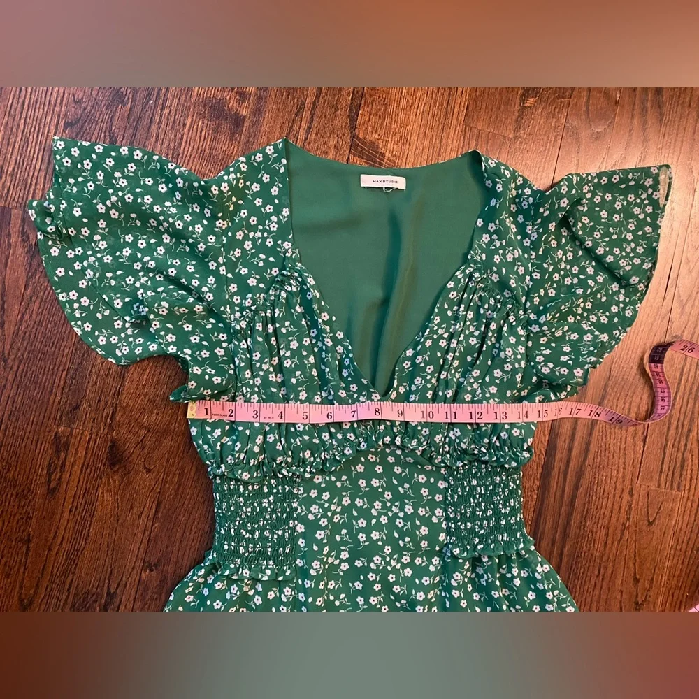 Max Studio- Green Floral Midi Dress flowy lightweight spring M? SIZE TAG MISSING - Picture 7 of 16